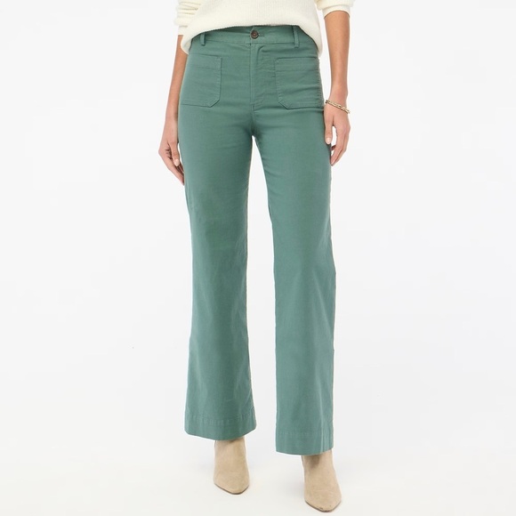 J. Crew Denim - J. Crew Lizzie Linen Cotton High-rise Patch-pocket Wide Leg Pant Green Size 35